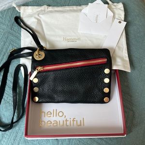 Hammitt leather pouchette, crossbody Black w/ red detail, brushed gold hardware